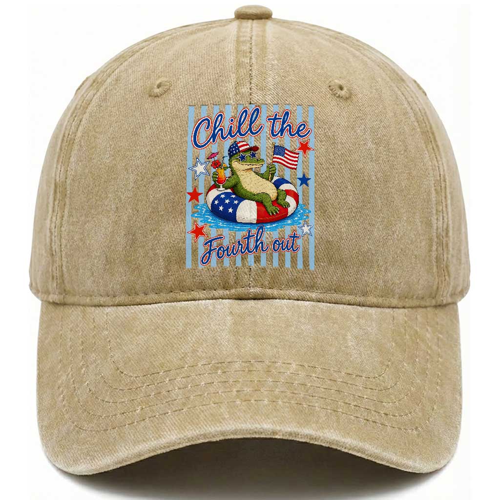 Funny Patriotic Alligator Washed Cotton Baseball Cap Chill The Fourth Out