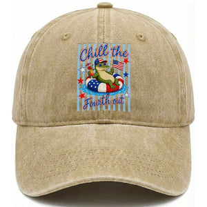 Funny Patriotic Alligator Washed Cotton Baseball Cap Chill The Fourth Out