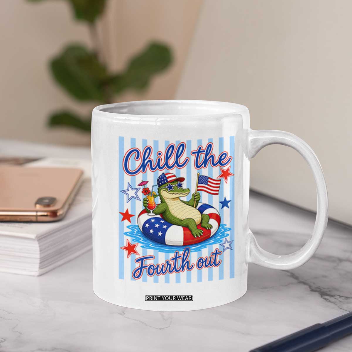 Funny Patriotic Alligator Coffee Mug Chill The Fourth Out