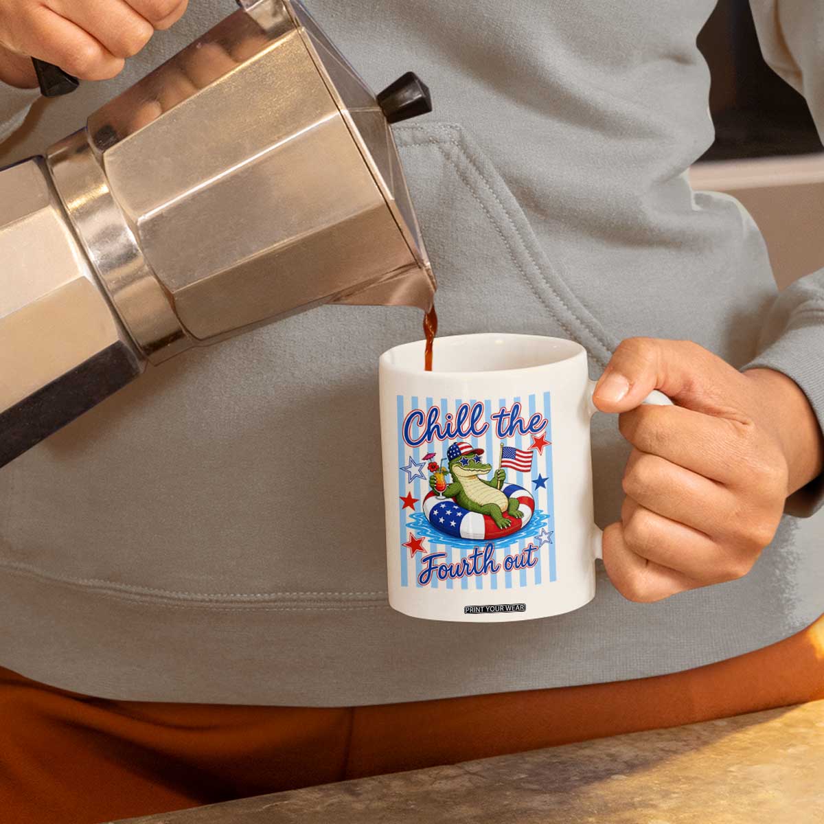 Funny Patriotic Alligator Coffee Mug Chill The Fourth Out