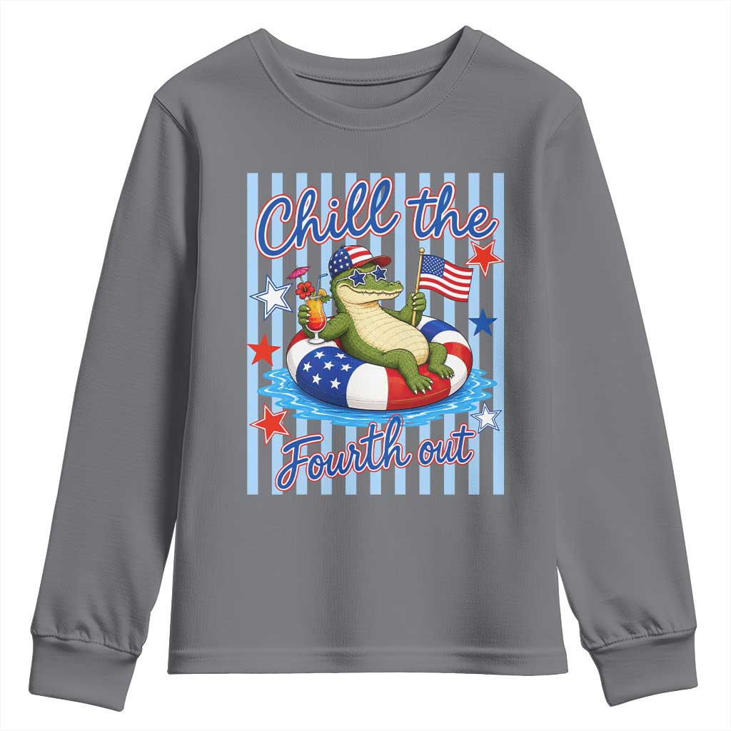 Funny Patriotic Alligator Youth Sweatshirt Chill The Fourth Out TS12 Charcoal Print Your Wear