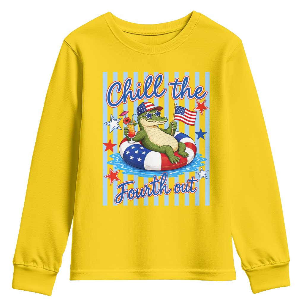 Funny Patriotic Alligator Youth Sweatshirt Chill The Fourth Out TS12 Daisy Print Your Wear