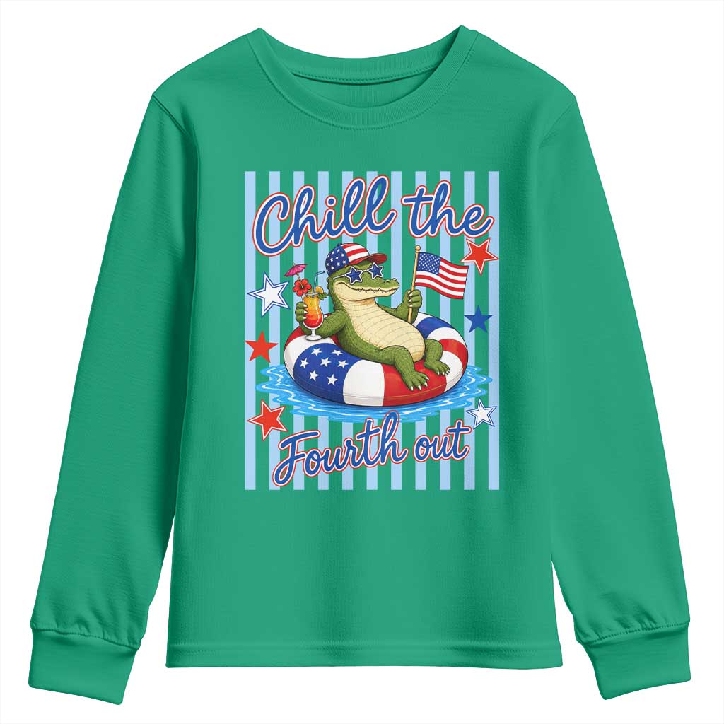 Funny Patriotic Alligator Youth Sweatshirt Chill The Fourth Out TS12 Irish Green Print Your Wear