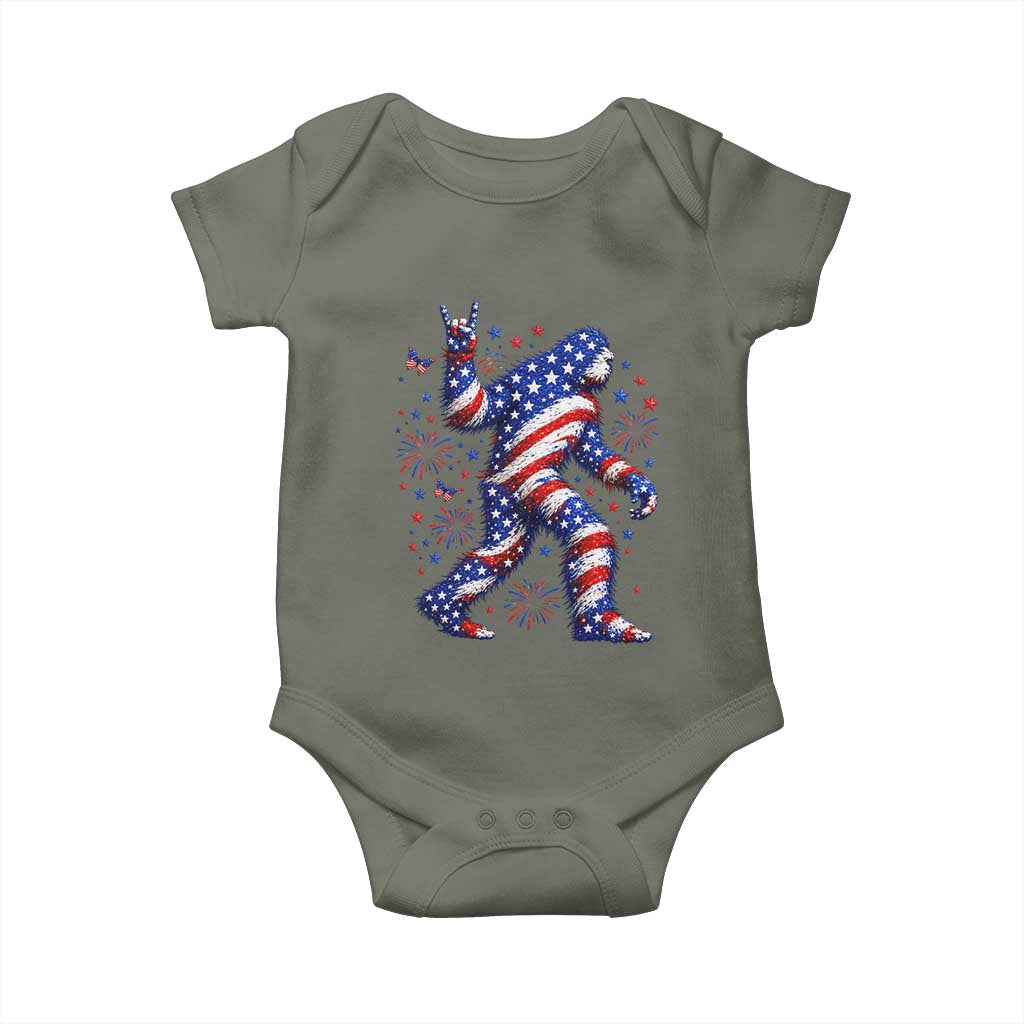 Funny Patriotic Bigfoot Baby Onesie 4th Of July Freedom TS12 Military Green Print Your Wear