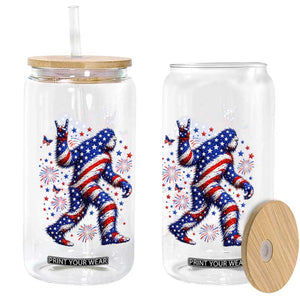 Funny Patriotic Bigfoot Glass Can 4th Of July Freedom