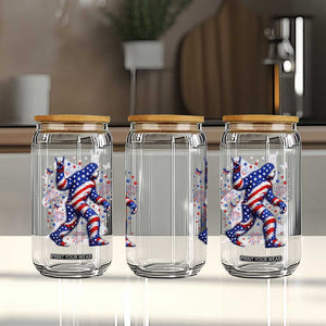 Funny Patriotic Bigfoot Glass Can 4th Of July Freedom