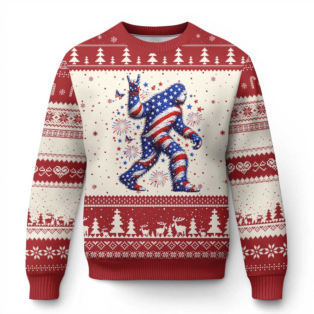 Funny Patriotic Bigfoot Ugly Christmas Sweater 4th Of July Freedom TS12 Beige Red Print Your Wear