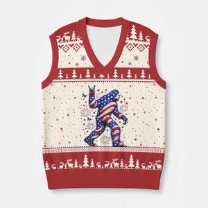 Funny Patriotic Bigfoot V-Neck Knit Sweater Vest 4th Of July Freedom