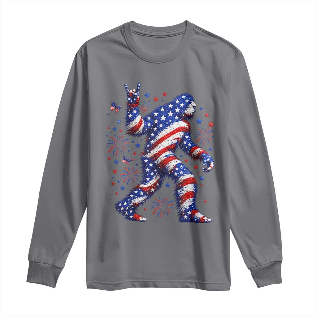 Funny Patriotic Bigfoot Long Sleeve Shirt 4th Of July Freedom TS12 Charcoal Print Your Wear