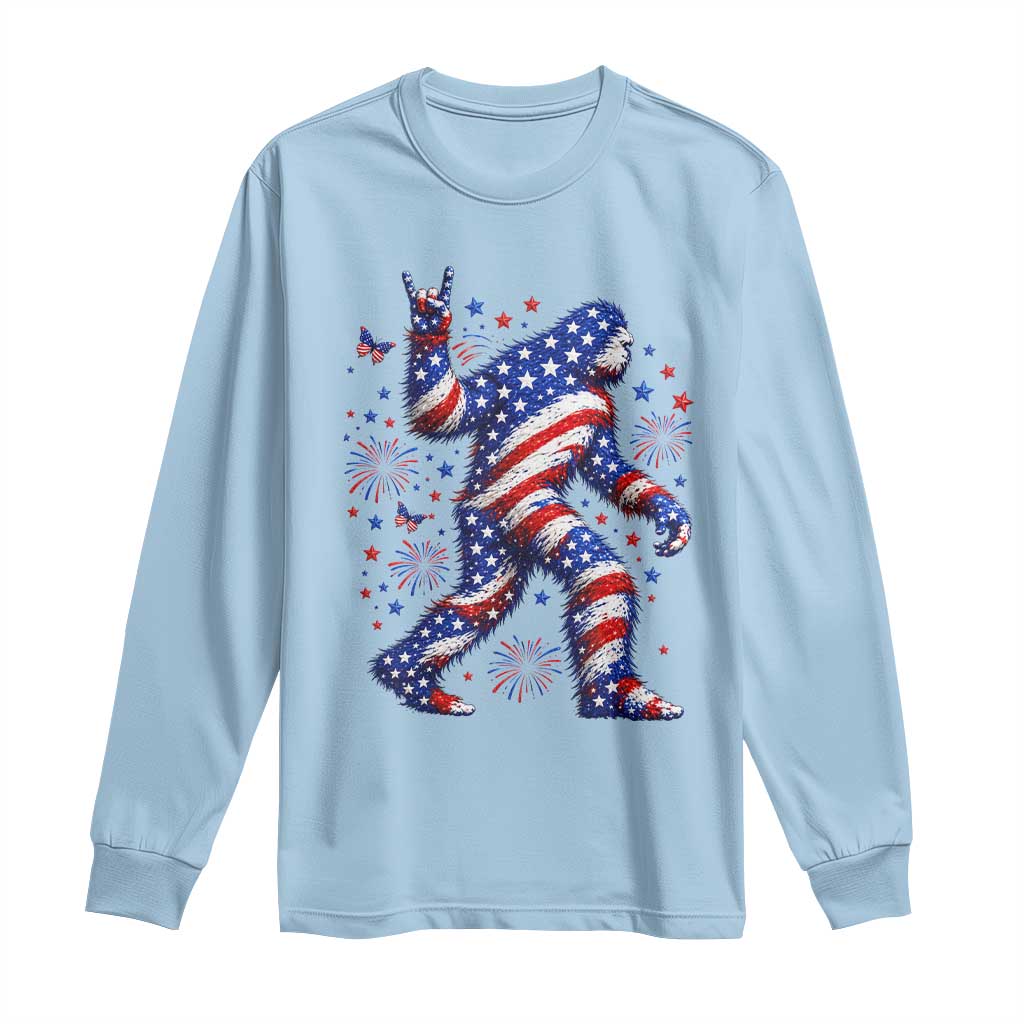 Funny Patriotic Bigfoot Long Sleeve Shirt 4th Of July Freedom TS12 Light Blue Print Your Wear