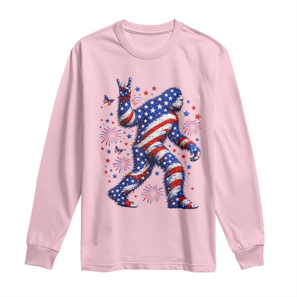 Funny Patriotic Bigfoot Long Sleeve Shirt 4th Of July Freedom TS12 Light Pink Print Your Wear