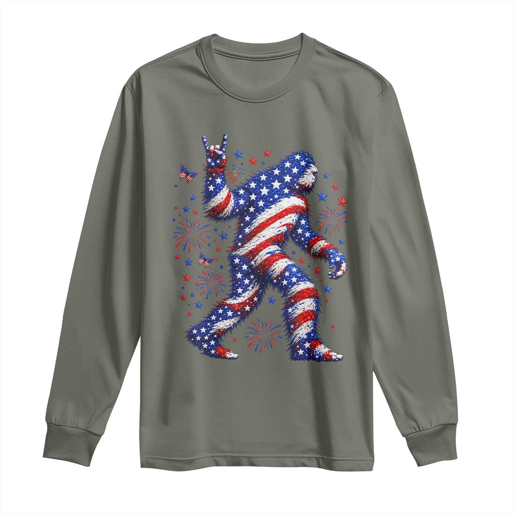 Funny Patriotic Bigfoot Long Sleeve Shirt 4th Of July Freedom TS12 Military Green Print Your Wear