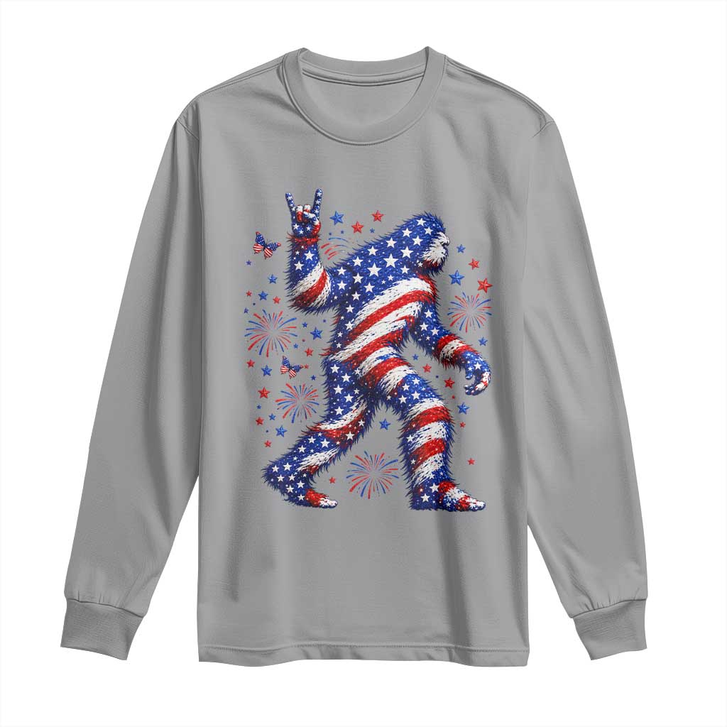 Funny Patriotic Bigfoot Long Sleeve Shirt 4th Of July Freedom TS12 Sport Gray Print Your Wear