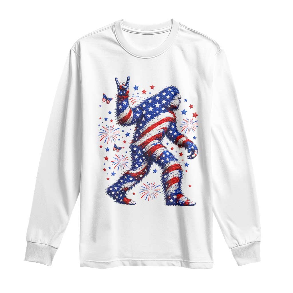 Funny Patriotic Bigfoot Long Sleeve Shirt 4th Of July Freedom TS12 White Print Your Wear