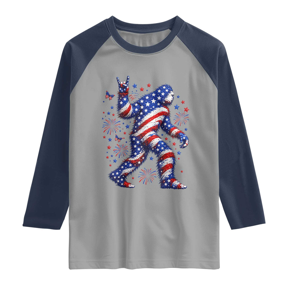 Funny Patriotic Bigfoot Raglan Shirt 4th Of July Freedom