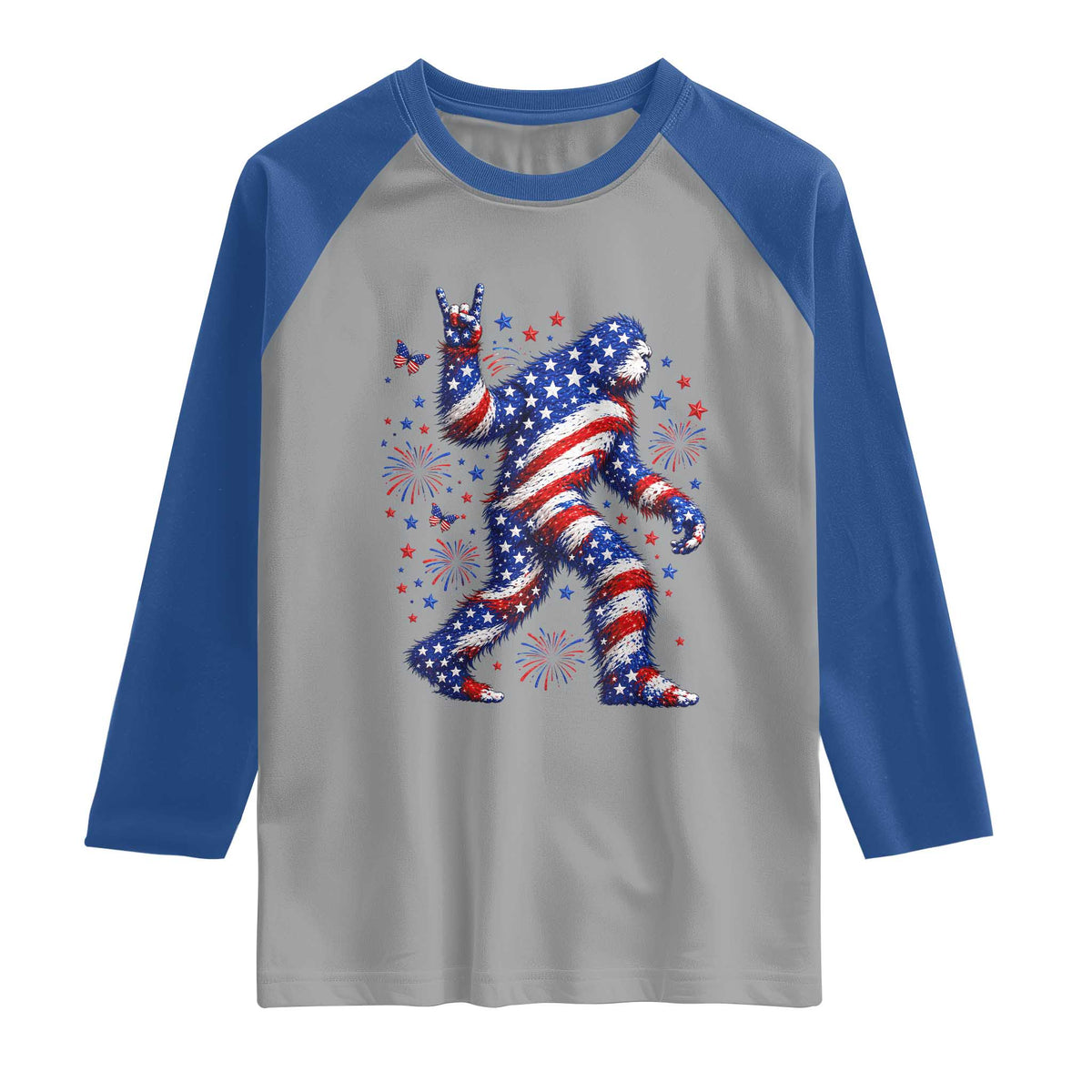 Funny Patriotic Bigfoot Raglan Shirt 4th Of July Freedom