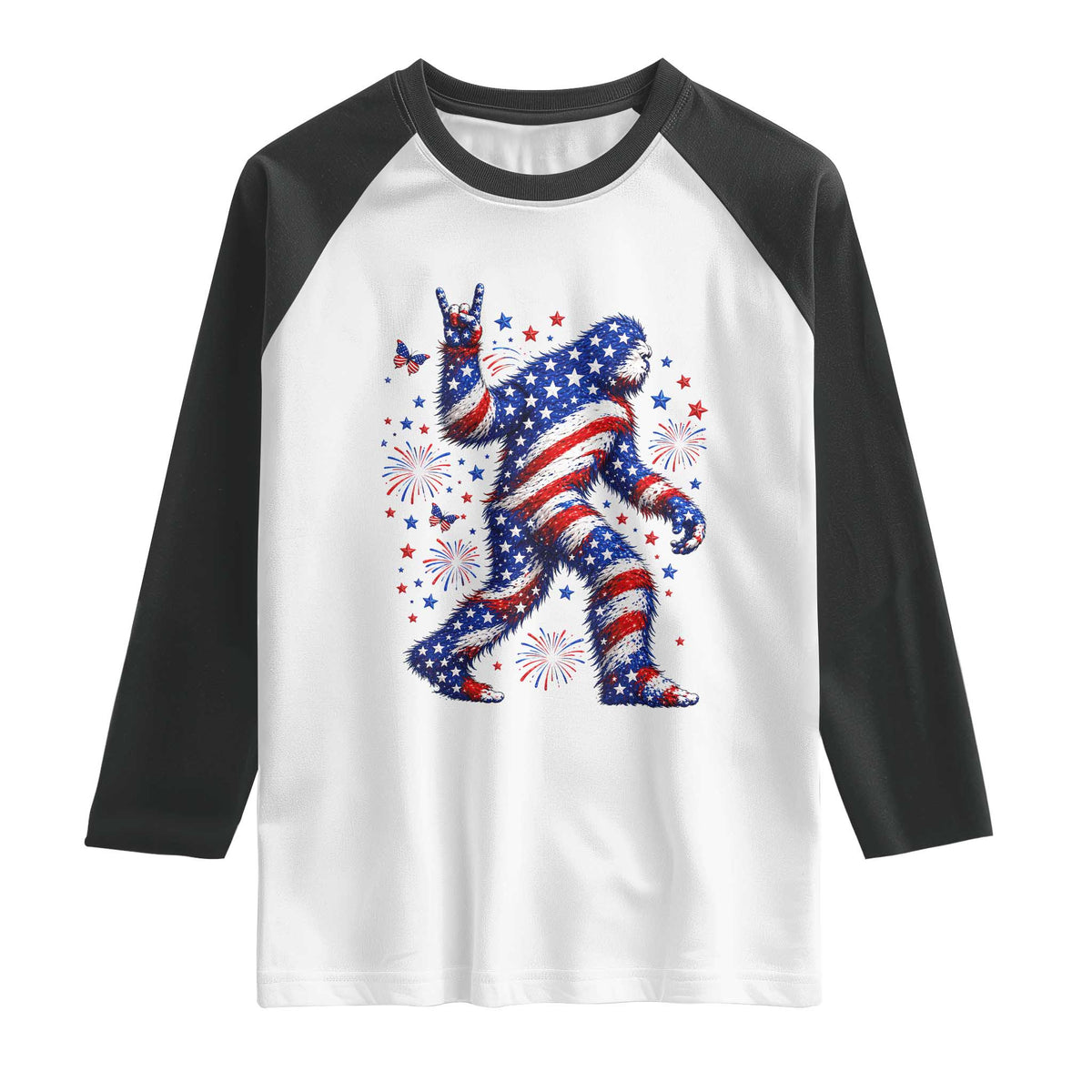 Funny Patriotic Bigfoot Raglan Shirt 4th Of July Freedom