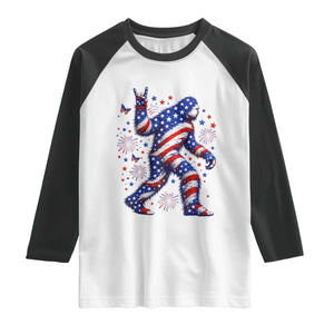 Funny Patriotic Bigfoot Raglan Shirt 4th Of July Freedom