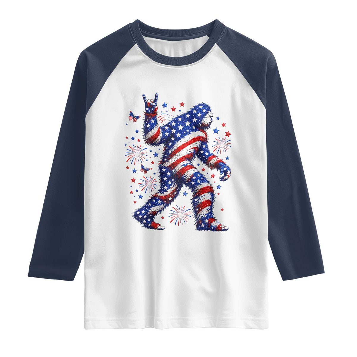 Funny Patriotic Bigfoot Raglan Shirt 4th Of July Freedom
