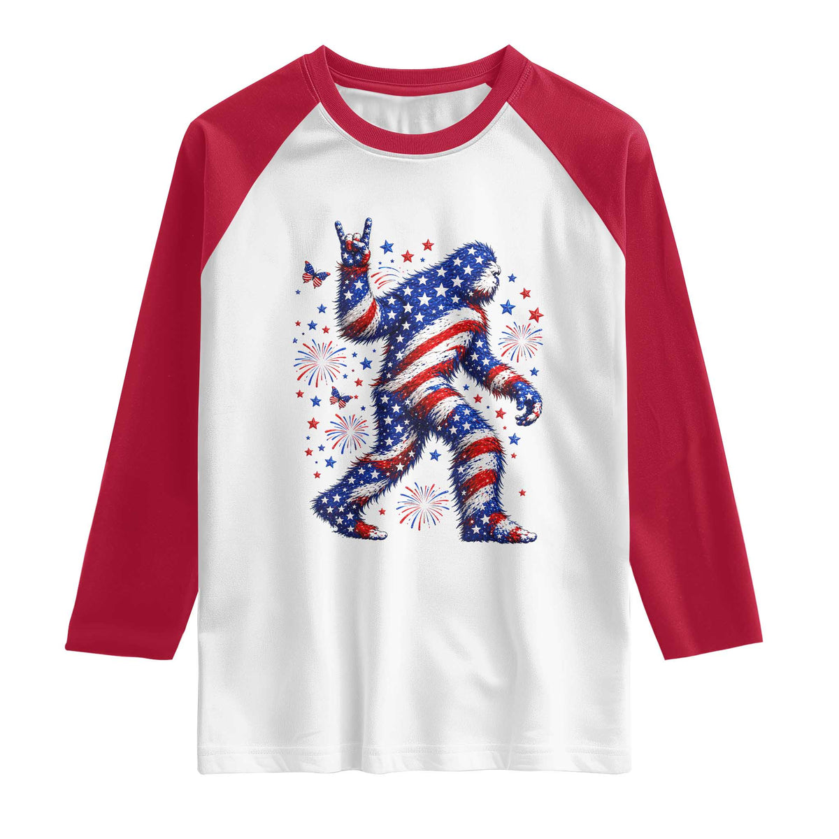 Funny Patriotic Bigfoot Raglan Shirt 4th Of July Freedom
