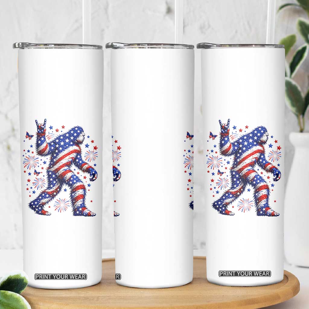 Funny Patriotic Bigfoot Skinny Tumbler 4th Of July Freedom