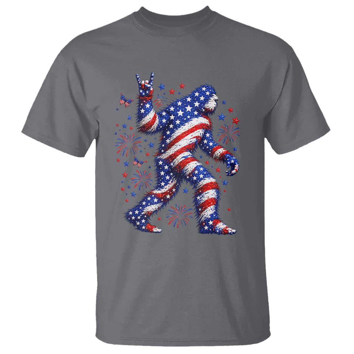 Funny Patriotic Bigfoot T Shirt 4th Of July Freedom TS12 Charcoal Print Your Wear