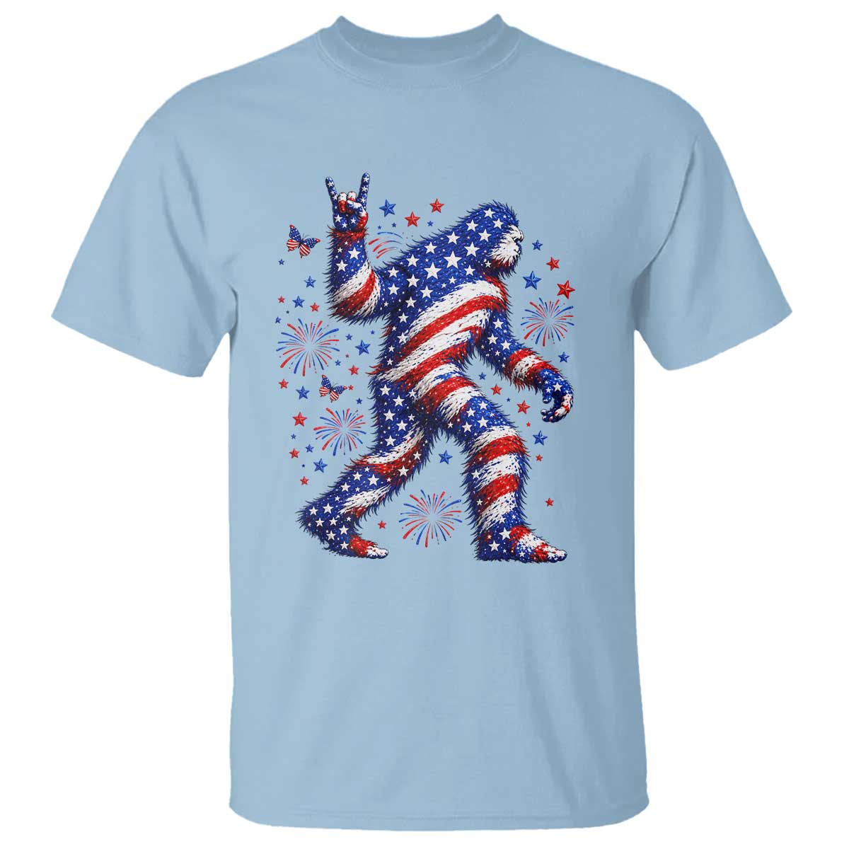 Funny Patriotic Bigfoot T Shirt 4th Of July Freedom TS12 Light Blue Print Your Wear
