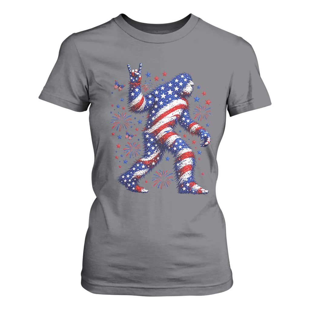 Funny Patriotic Bigfoot T Shirt For Women 4th Of July Freedom
