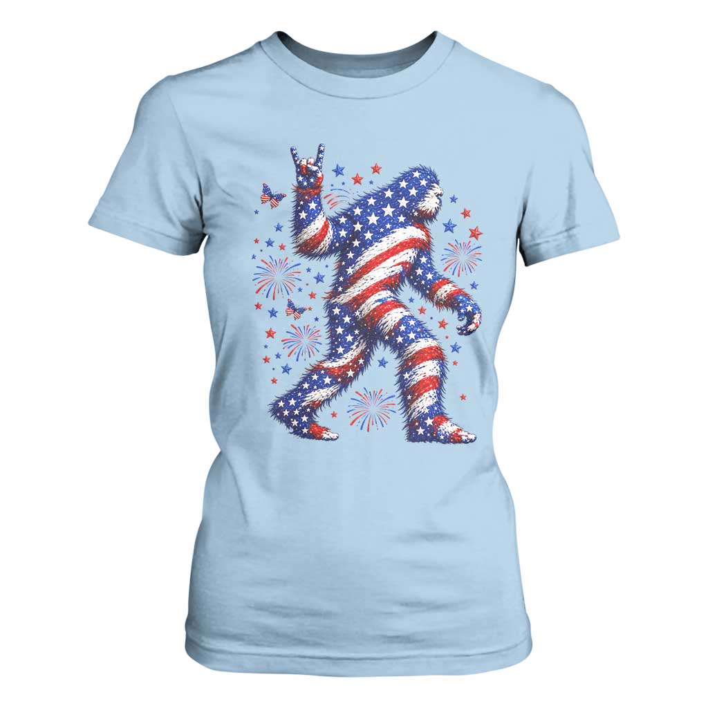 Funny Patriotic Bigfoot T Shirt For Women 4th Of July Freedom