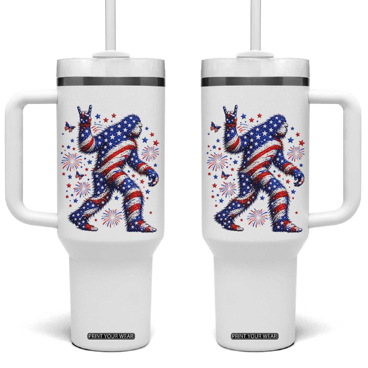 Funny Patriotic Bigfoot Tumbler With Handle 4th Of July Freedom TS12 One Size: 40 oz White Print Your Wear