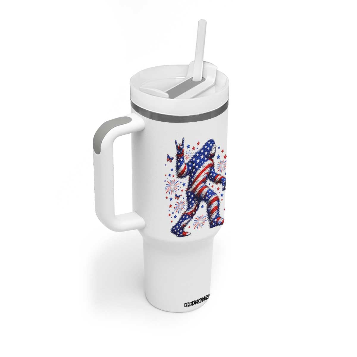 Funny Patriotic Bigfoot Tumbler With Handle 4th Of July Freedom TS12 Print Your Wear