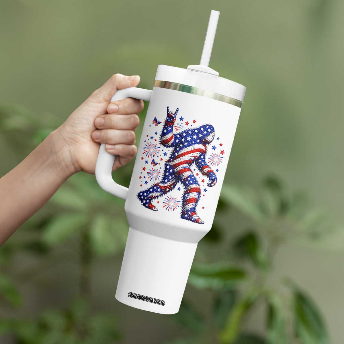 Funny Patriotic Bigfoot Tumbler With Handle 4th Of July Freedom TS12 Print Your Wear