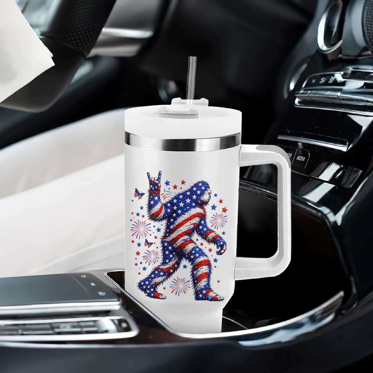 Funny Patriotic Bigfoot Tumbler With Handle 4th Of July Freedom TS12 Print Your Wear