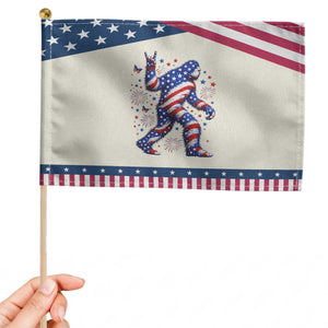 Funny Bigfoot Patriotic Handheld Flag 4th Of July Freedom TS12 Modern 8.2" × 5.5" Beige Blue Print Your Wear