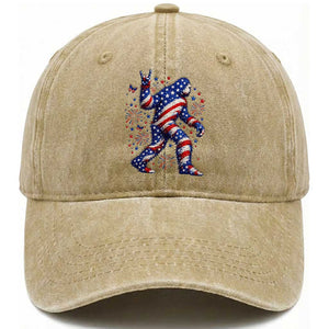 Funny Patriotic Bigfoot Washed Cotton Baseball Cap 4th Of July Freedom TS12 Print Your Wear