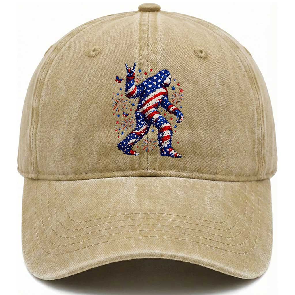 Funny Patriotic Bigfoot Washed Cotton Baseball Cap 4th Of July Freedom TS12 Print Your Wear