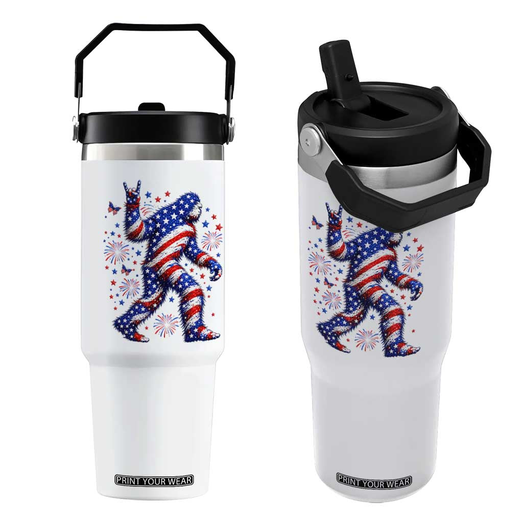 Funny Patriotic Bigfoot Flip Straw Tumbler 4th Of July Freedom