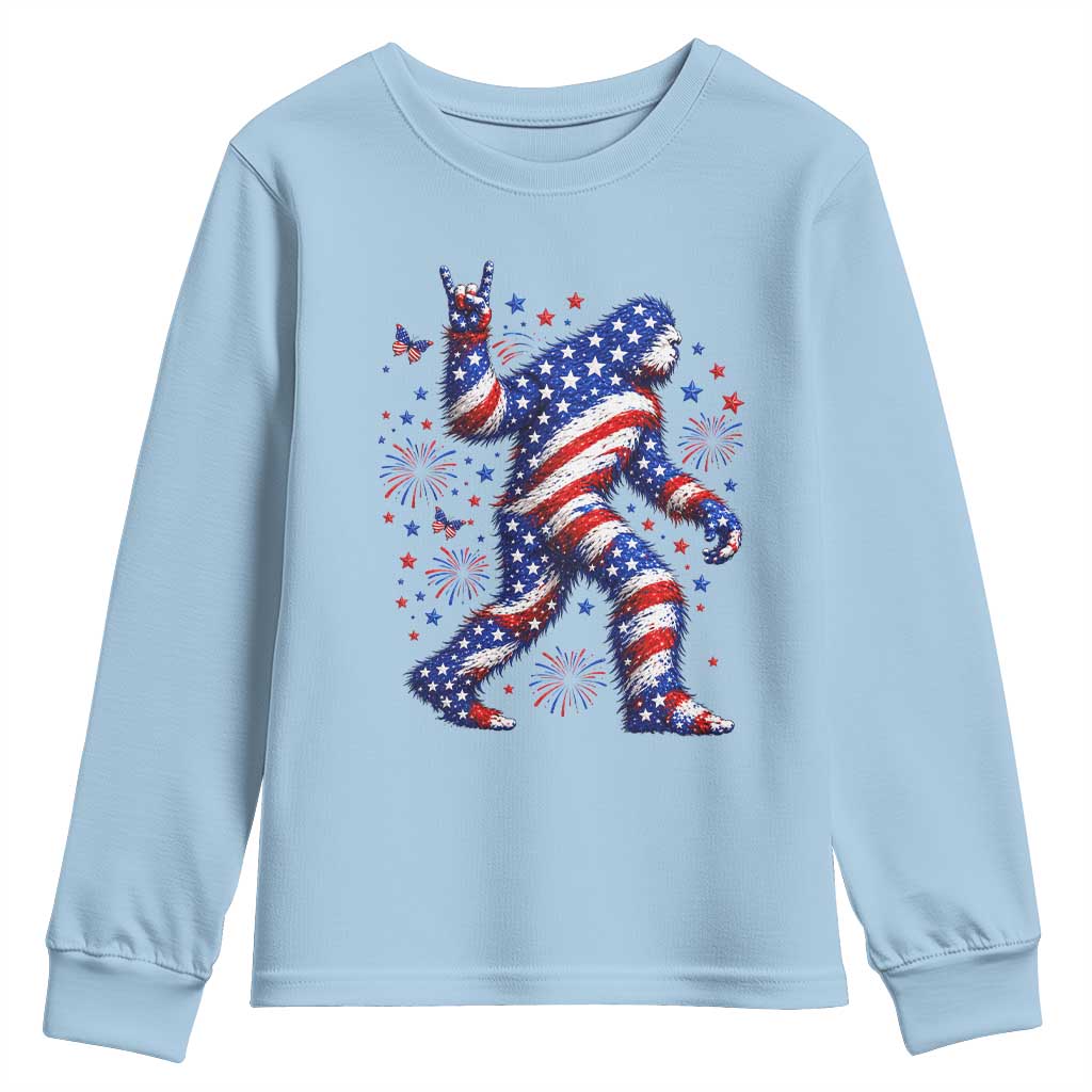 Funny Patriotic Bigfoot Youth Sweatshirt 4th Of July Freedom TS12 Light Blue Print Your Wear