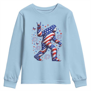 Funny Patriotic Bigfoot Youth Sweatshirt 4th Of July Freedom TS12 Light Blue Print Your Wear