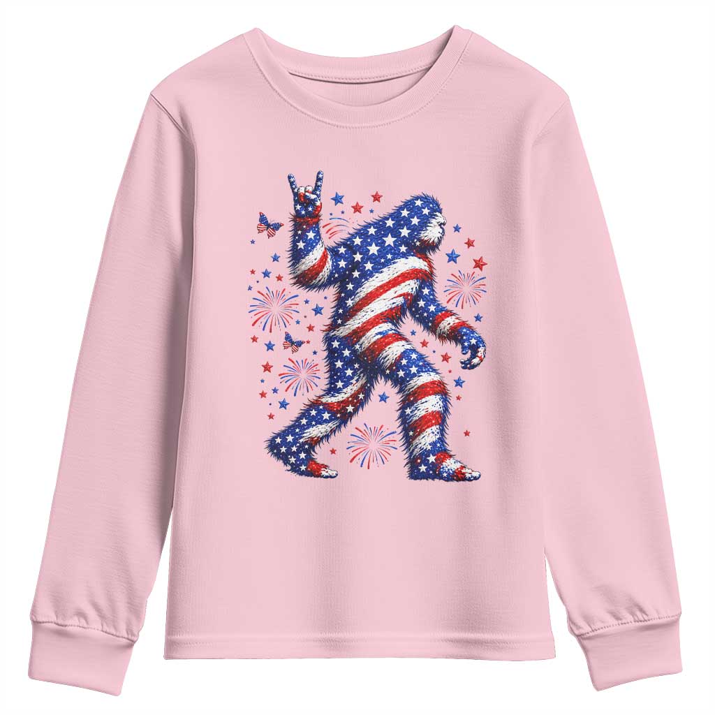 Funny Patriotic Bigfoot Youth Sweatshirt 4th Of July Freedom TS12 Light Pink Print Your Wear