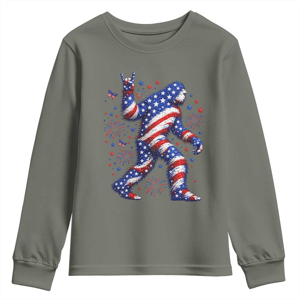 Funny Patriotic Bigfoot Youth Sweatshirt 4th Of July Freedom TS12 Military Green Print Your Wear