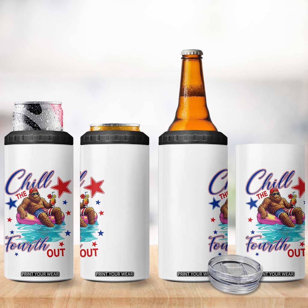 Funny Bigfoot 4th Of July 4 in 1 Can Cooler Tumbler Chill The Fourth Out