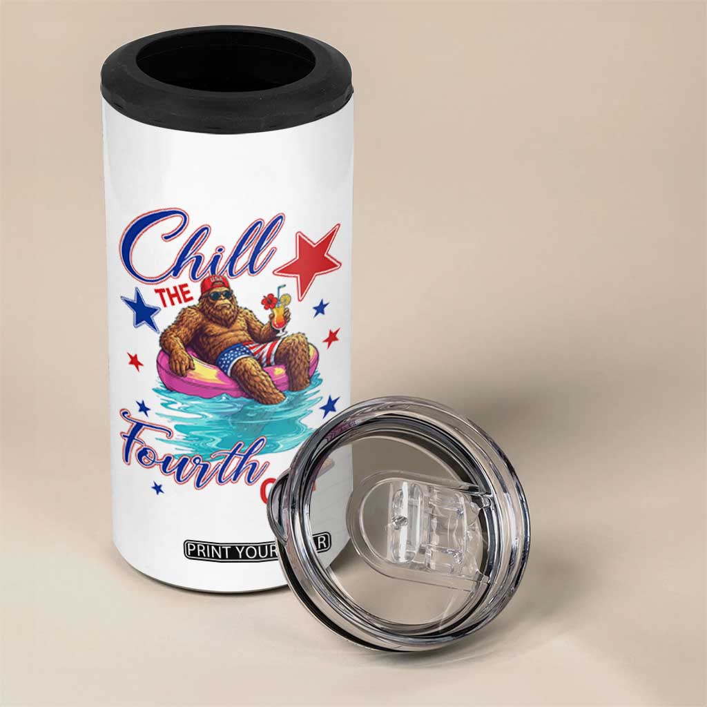 Funny Bigfoot 4th Of July 4 in 1 Can Cooler Tumbler Chill The Fourth Out
