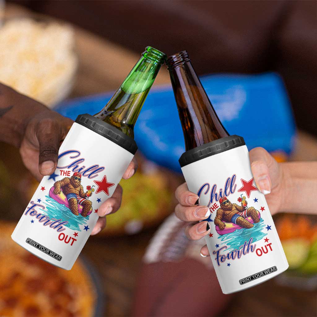 Funny Bigfoot 4th Of July 4 in 1 Can Cooler Tumbler Chill The Fourth Out