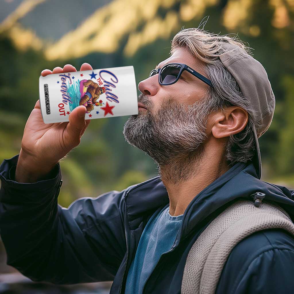 Funny Bigfoot 4th Of July 4 in 1 Can Cooler Tumbler Chill The Fourth Out