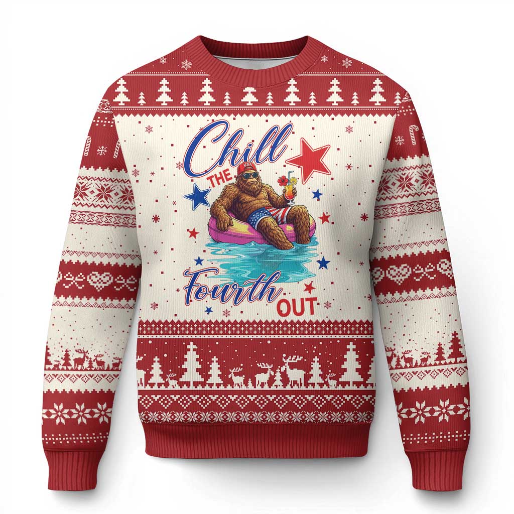 Funny Bigfoot 4th Of July Ugly Christmas Sweater Chill The Fourth Out TS12 Beige Red Print Your Wear