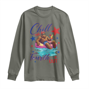 Funny Bigfoot 4th Of July Long Sleeve Shirt Chill The Fourth Out TS12 Military Green Print Your Wear
