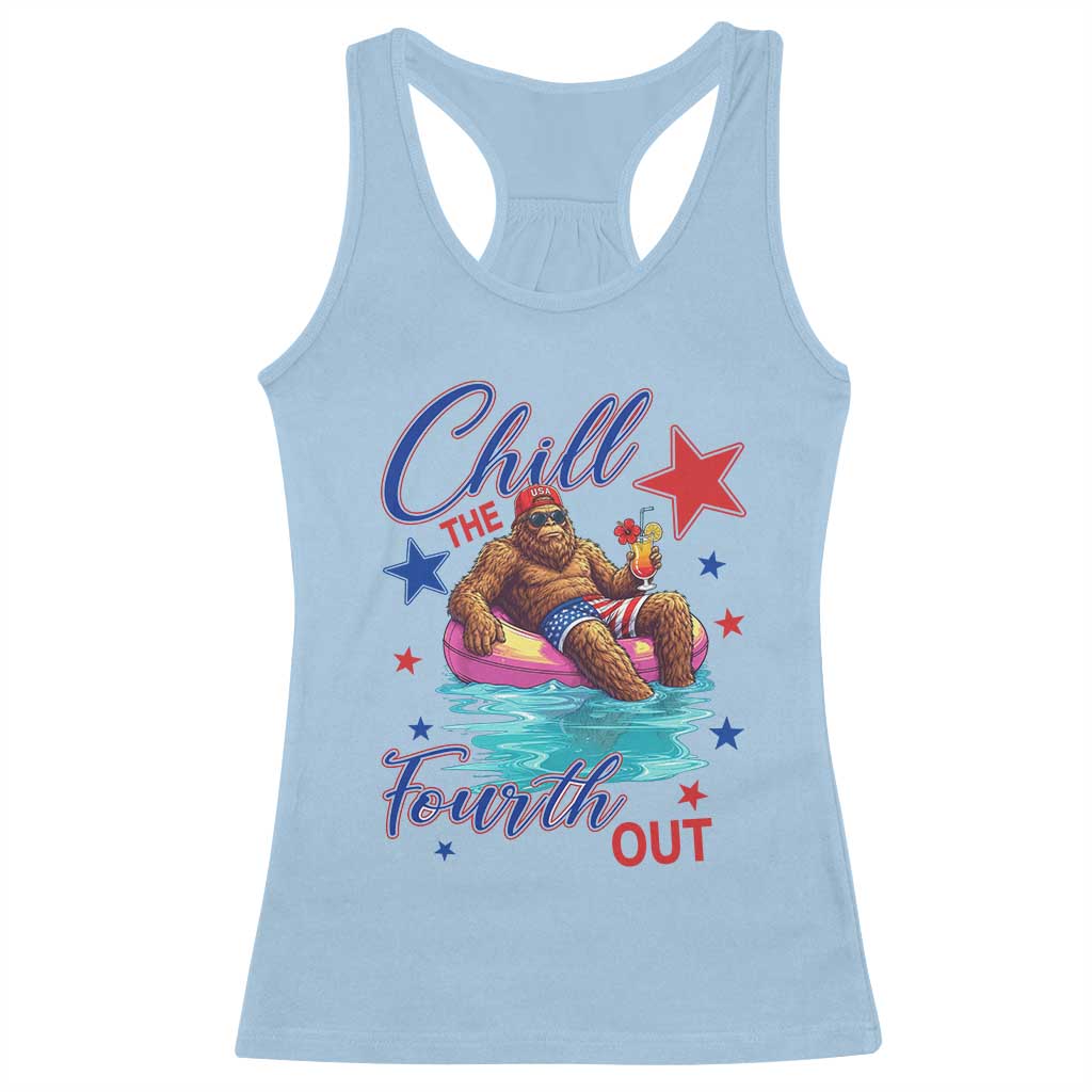 Funny Bigfoot 4th Of July Racerback Tank Top Chill The Fourth Out TS12 Light Blue Print Your Wear