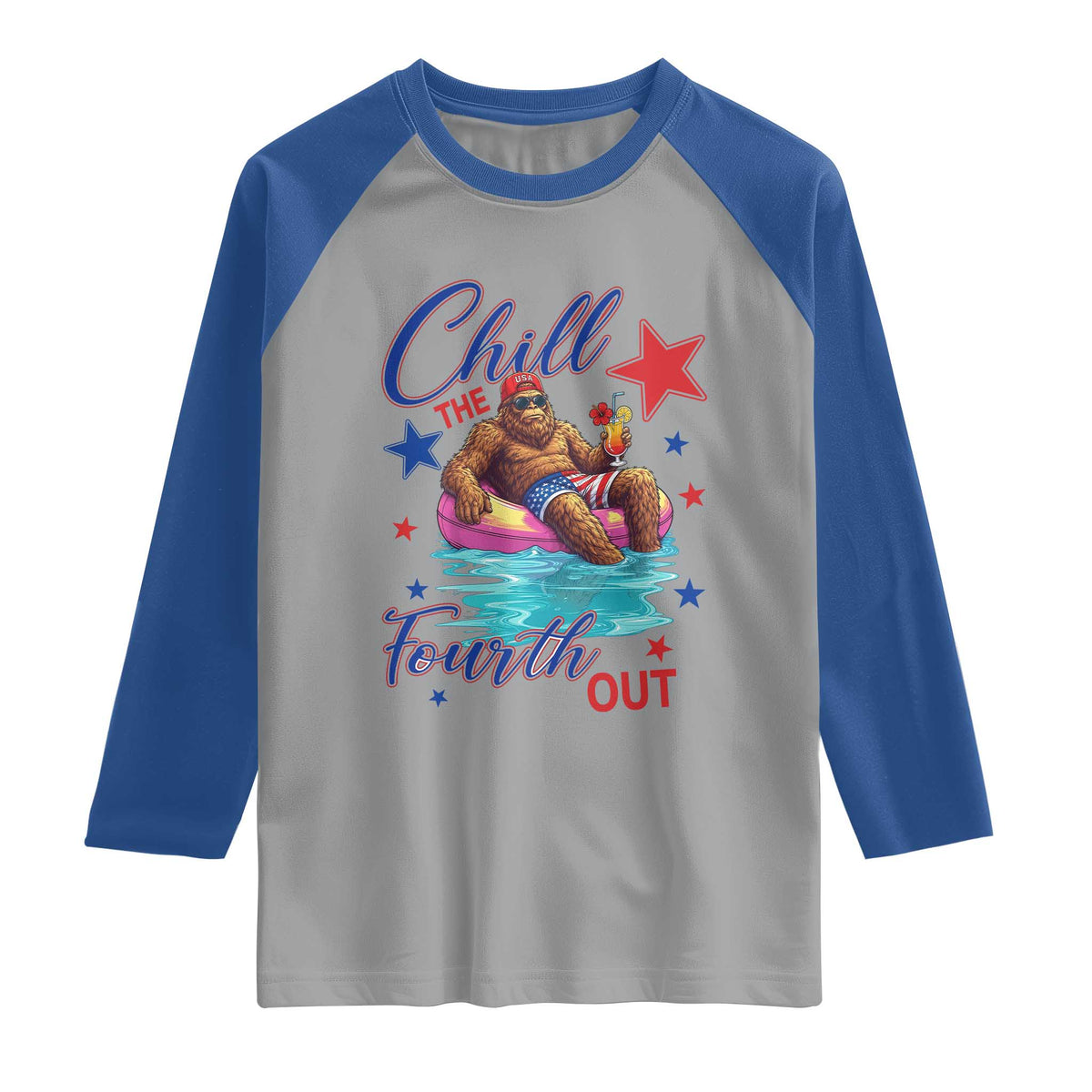 Funny Bigfoot 4th Of July Raglan Shirt Chill The Fourth Out