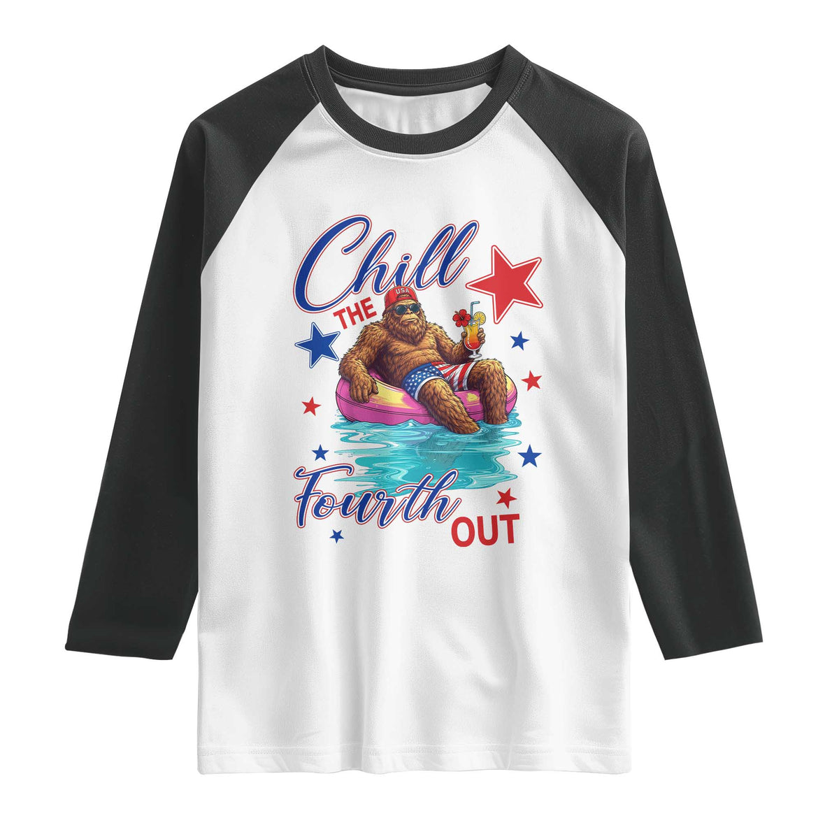 Funny Bigfoot 4th Of July Raglan Shirt Chill The Fourth Out